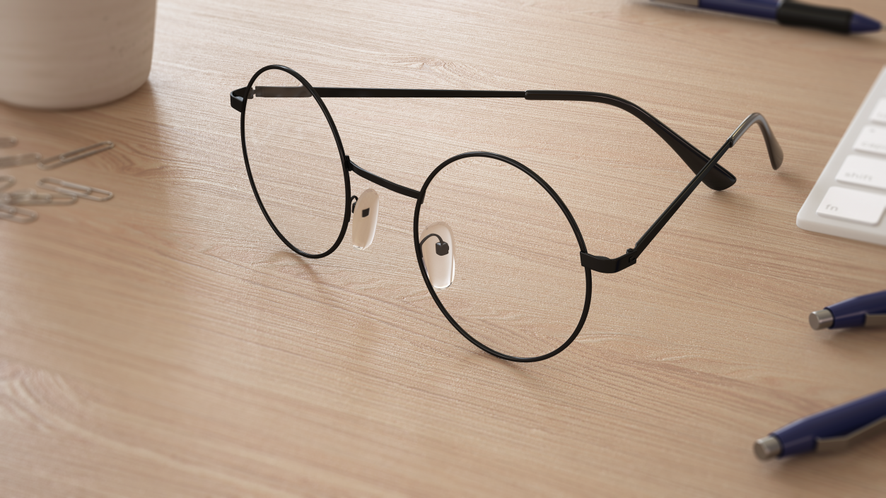 Round Circle Black Frame Glasses 3D