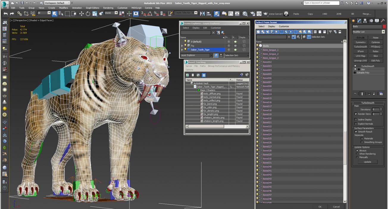 3D Saber Tooth Tiger Rigged with Fur model