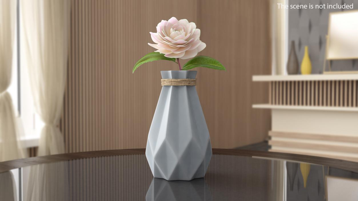 3D Diamond Shape Vase with Camelia Flower model