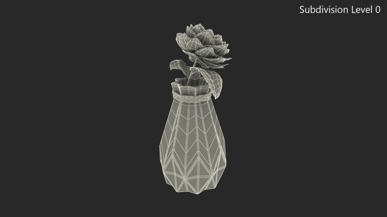 3D Diamond Shape Vase with Camelia Flower model