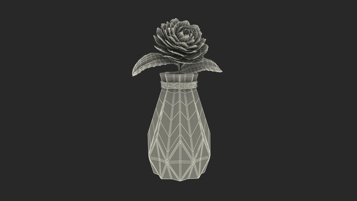 3D Diamond Shape Vase with Camelia Flower model