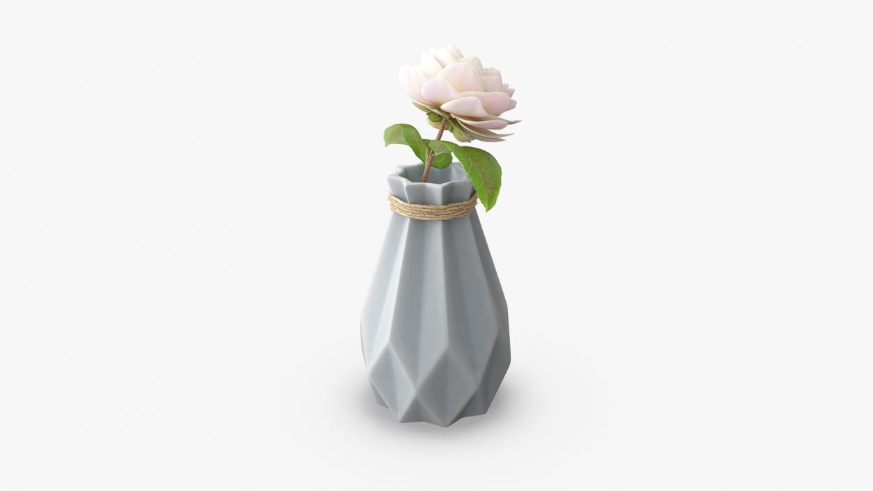 3D Diamond Shape Vase with Camelia Flower model