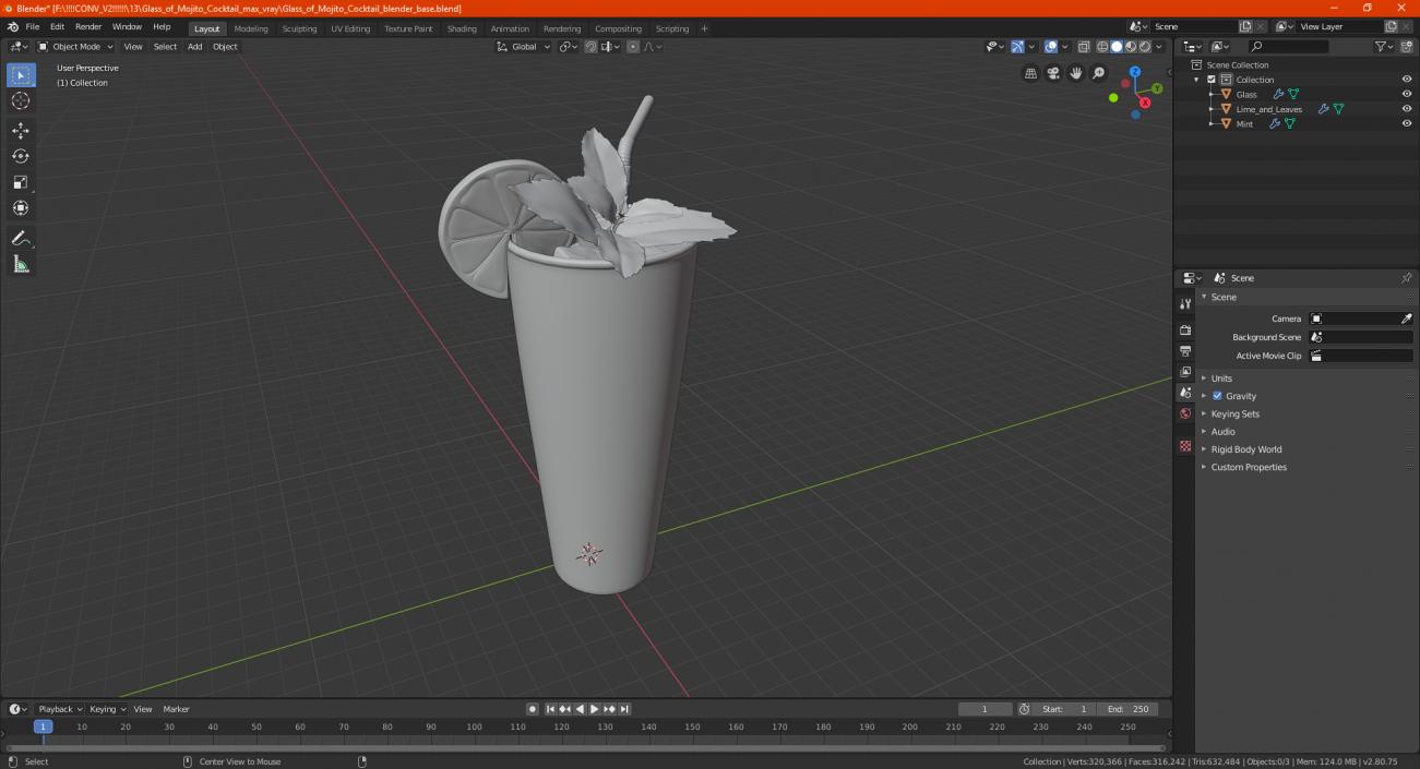 Glass of Mojito Cocktail 3D model