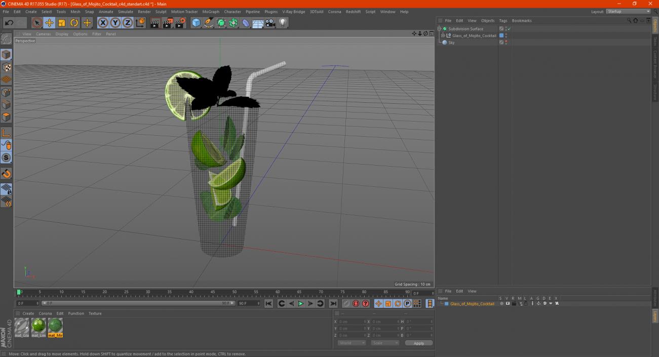 Glass of Mojito Cocktail 3D model