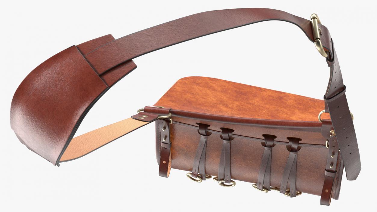 Brown Leather Hunting Shoulder Bag 3D model