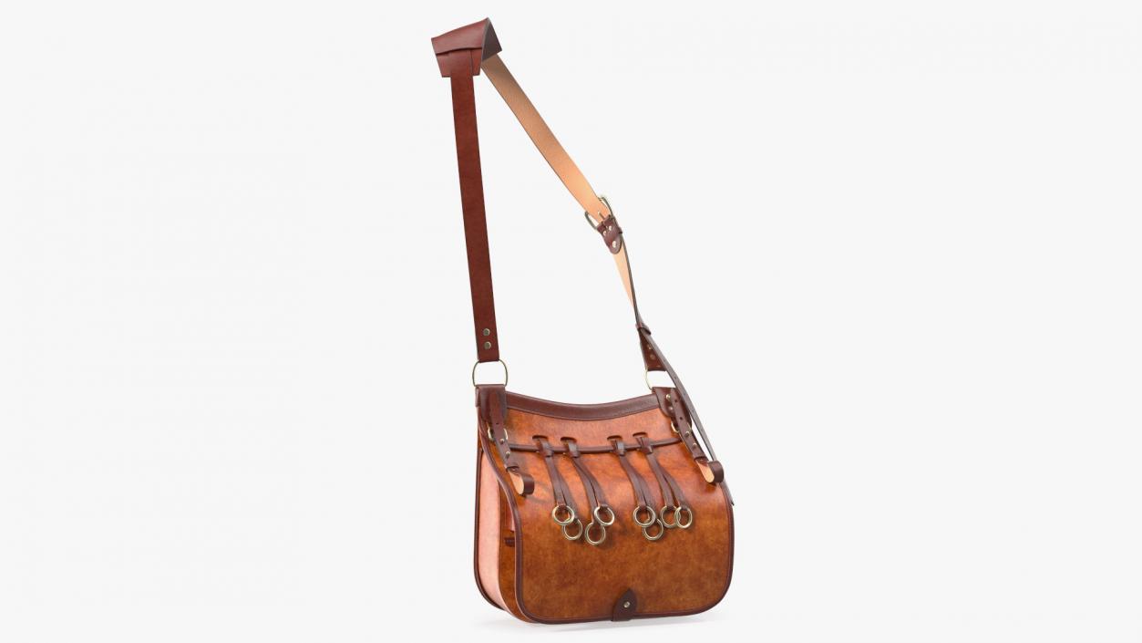 Brown Leather Hunting Shoulder Bag 3D model