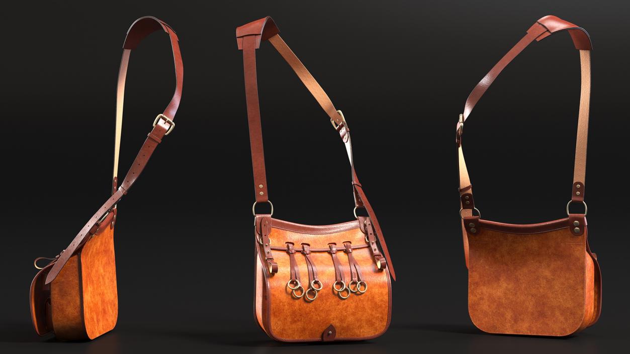 Brown Leather Hunting Shoulder Bag 3D model