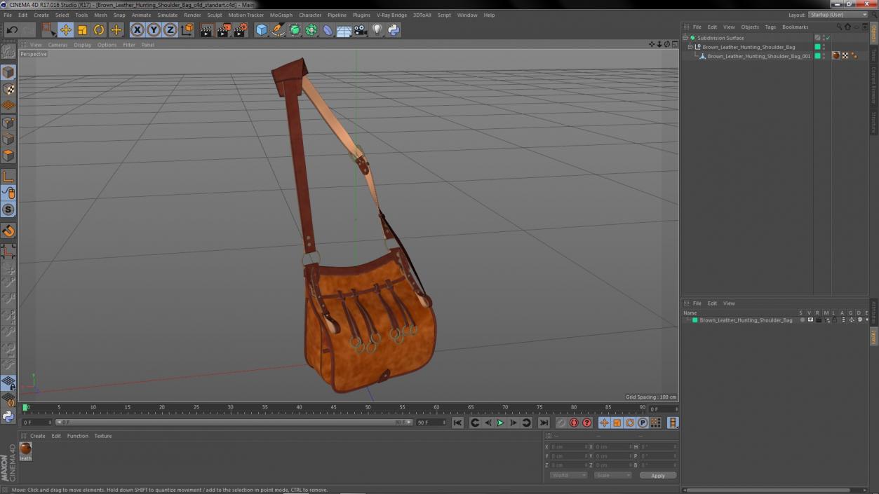 Brown Leather Hunting Shoulder Bag 3D model