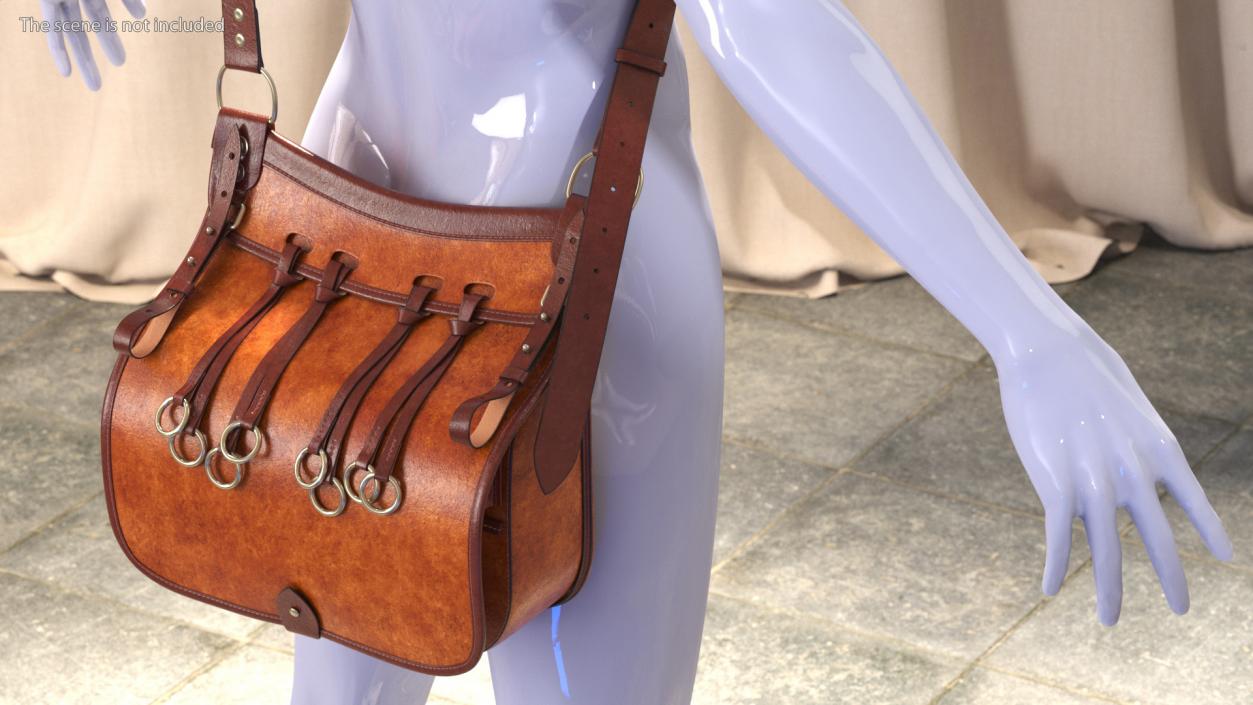 Brown Leather Hunting Shoulder Bag 3D model