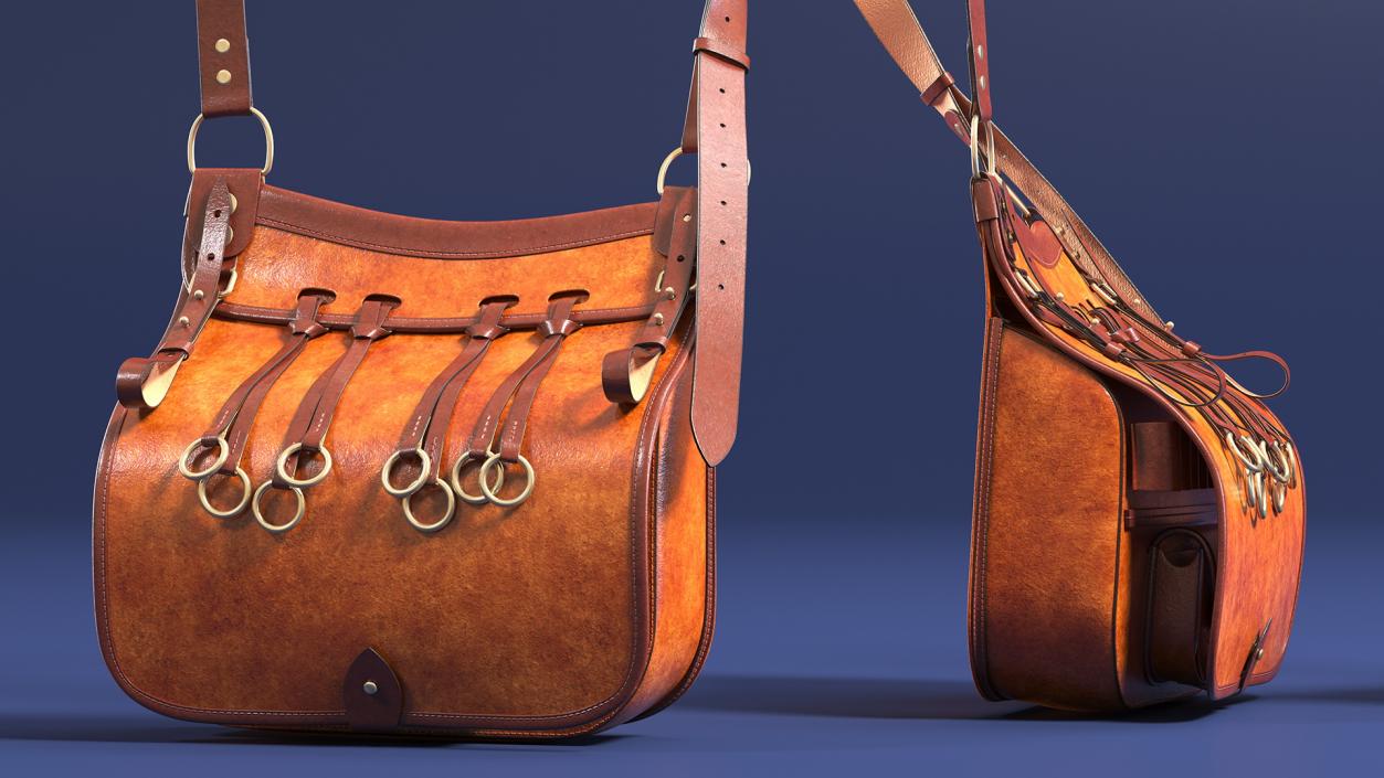 Brown Leather Hunting Shoulder Bag 3D model