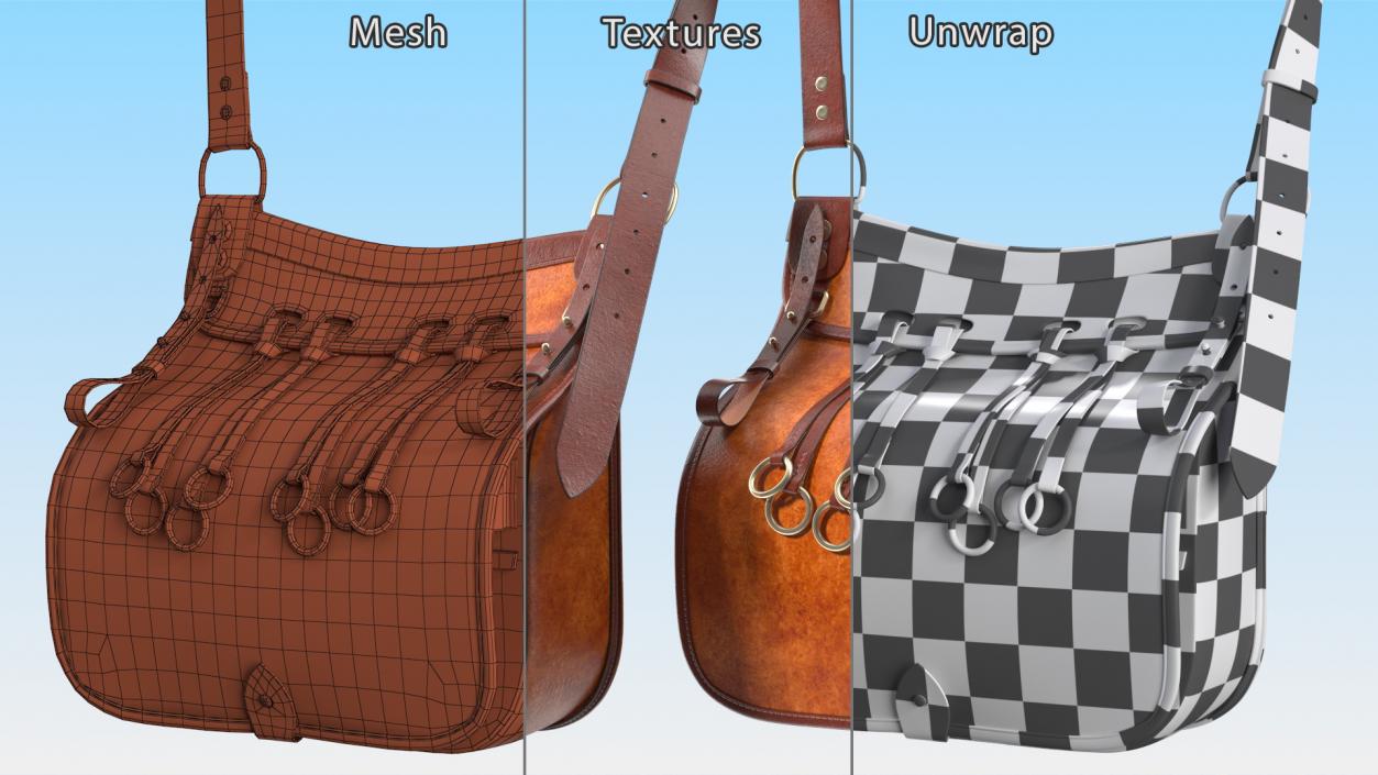 Brown Leather Hunting Shoulder Bag 3D model