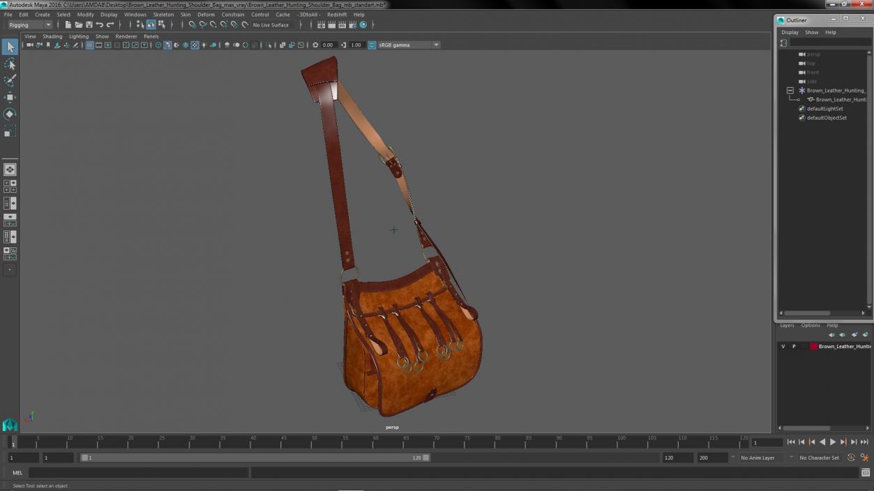 Brown Leather Hunting Shoulder Bag 3D model