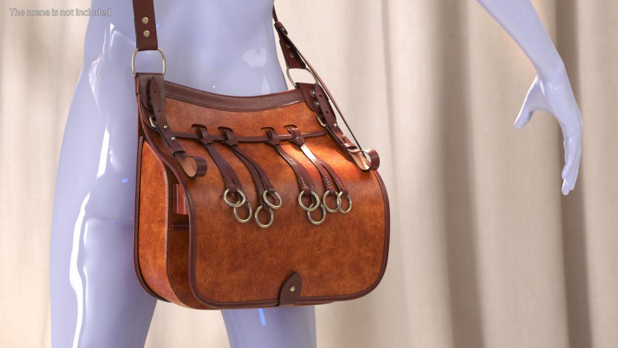 Brown Leather Hunting Shoulder Bag 3D model