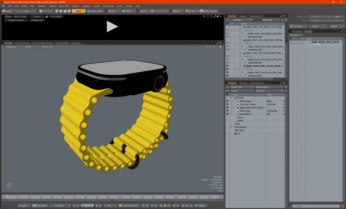 3D model Apple Watch Ultra Ocean Band Yellow