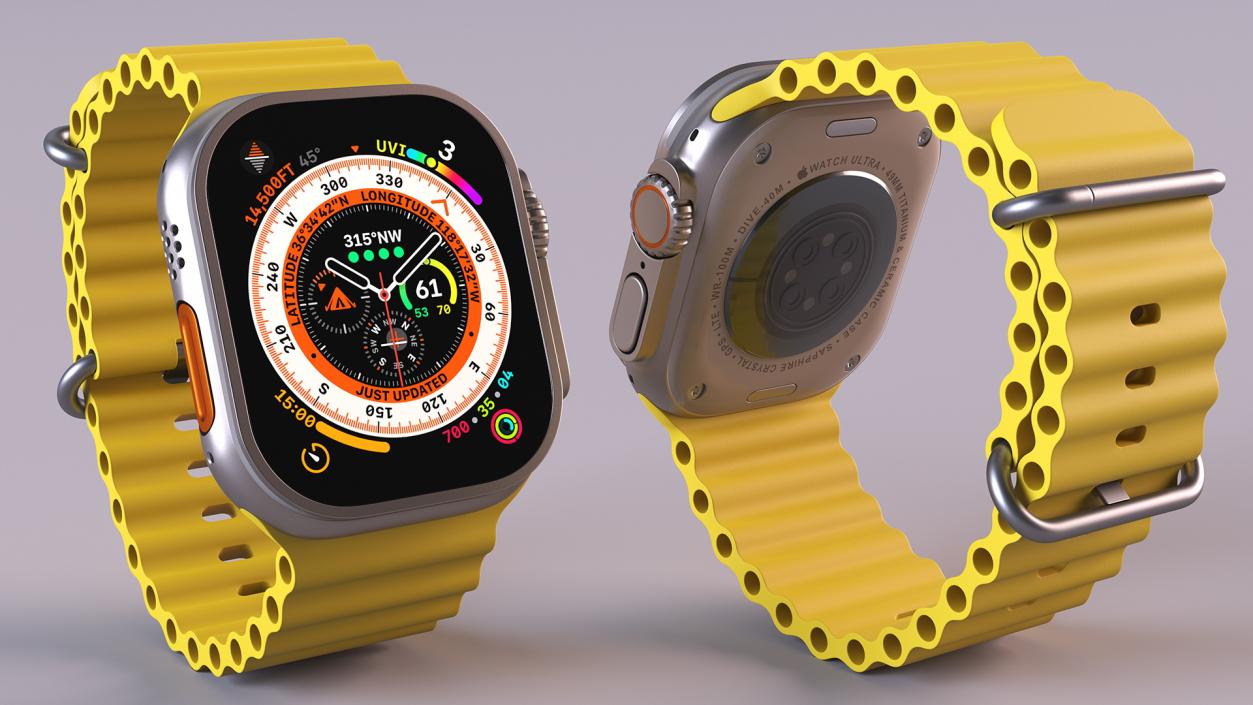 3D model Apple Watch Ultra Ocean Band Yellow