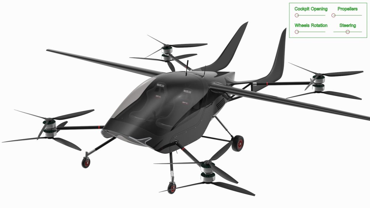 Personal Air Vehicle eVTOL Air One Black Rigged 3D