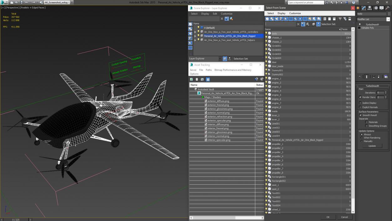 Personal Air Vehicle eVTOL Air One Black Rigged 3D