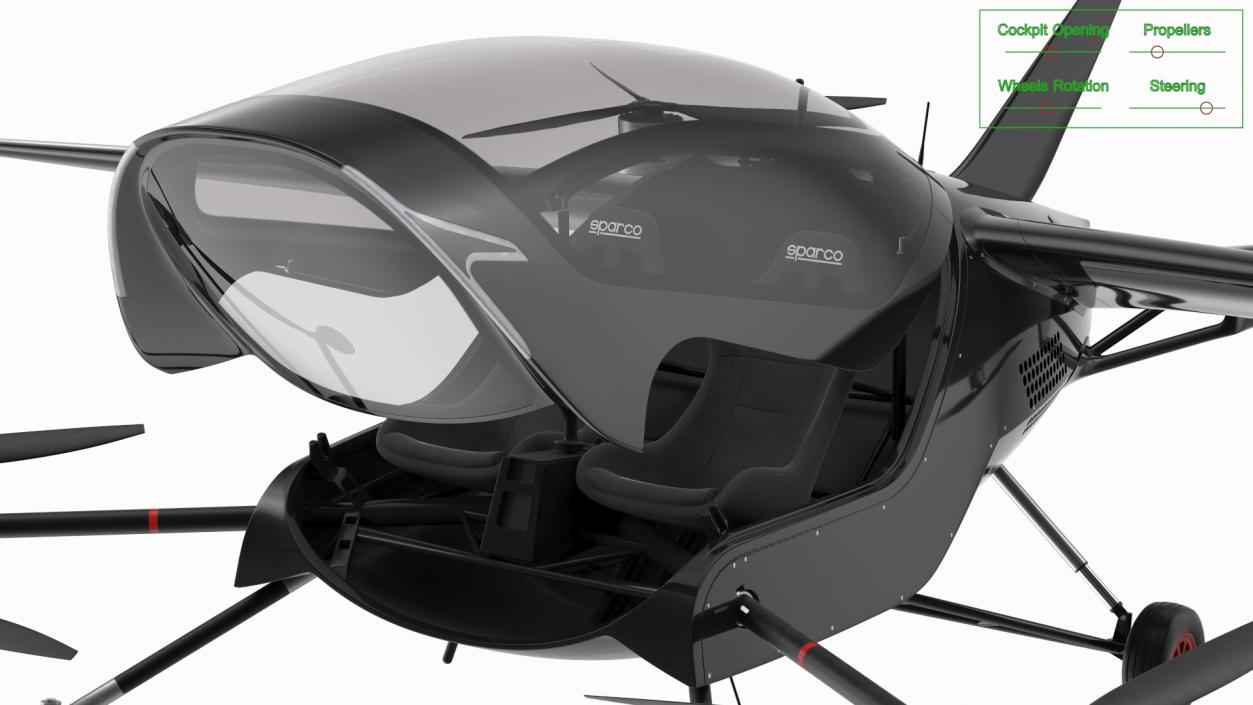 Personal Air Vehicle eVTOL Air One Black Rigged 3D