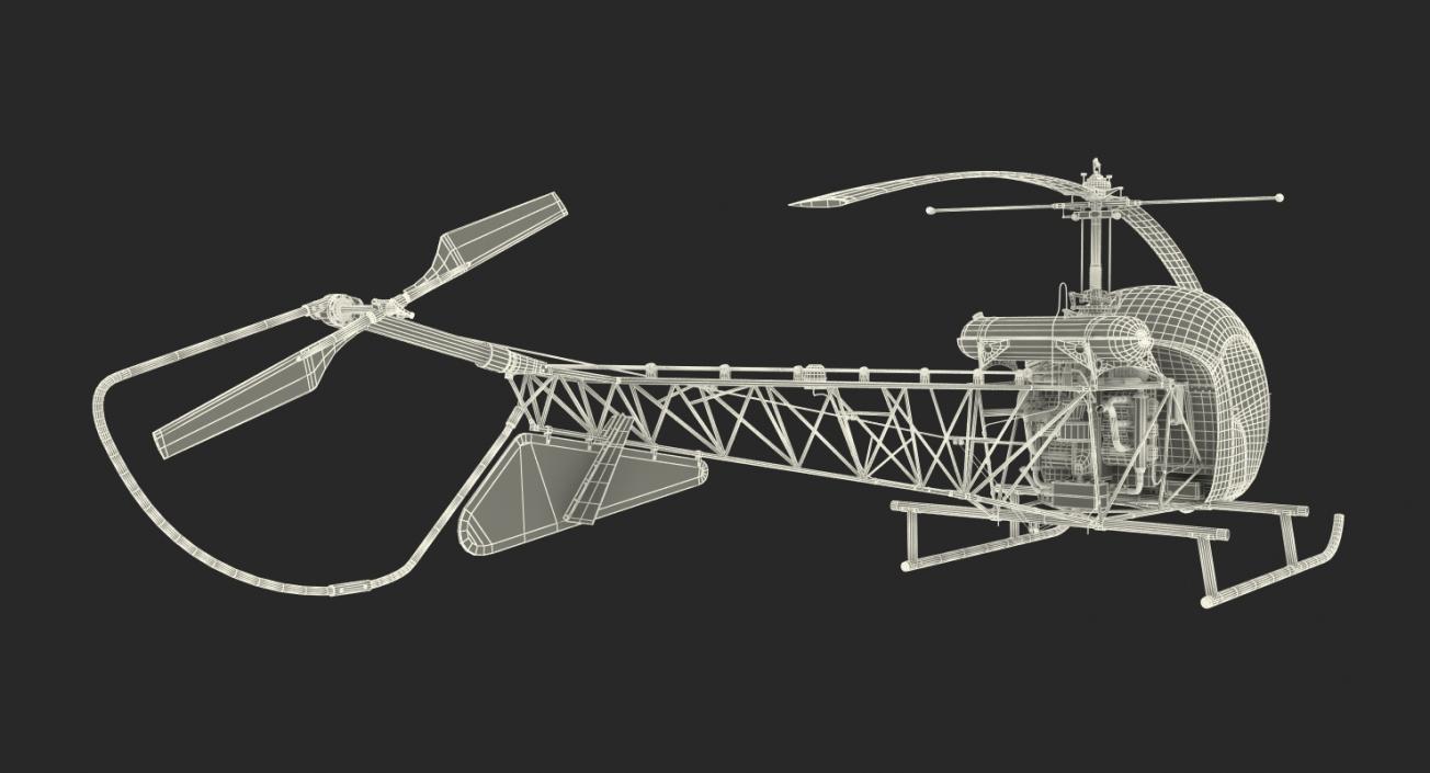 3D Light Helicopter Bell 47 Millitary Rigged