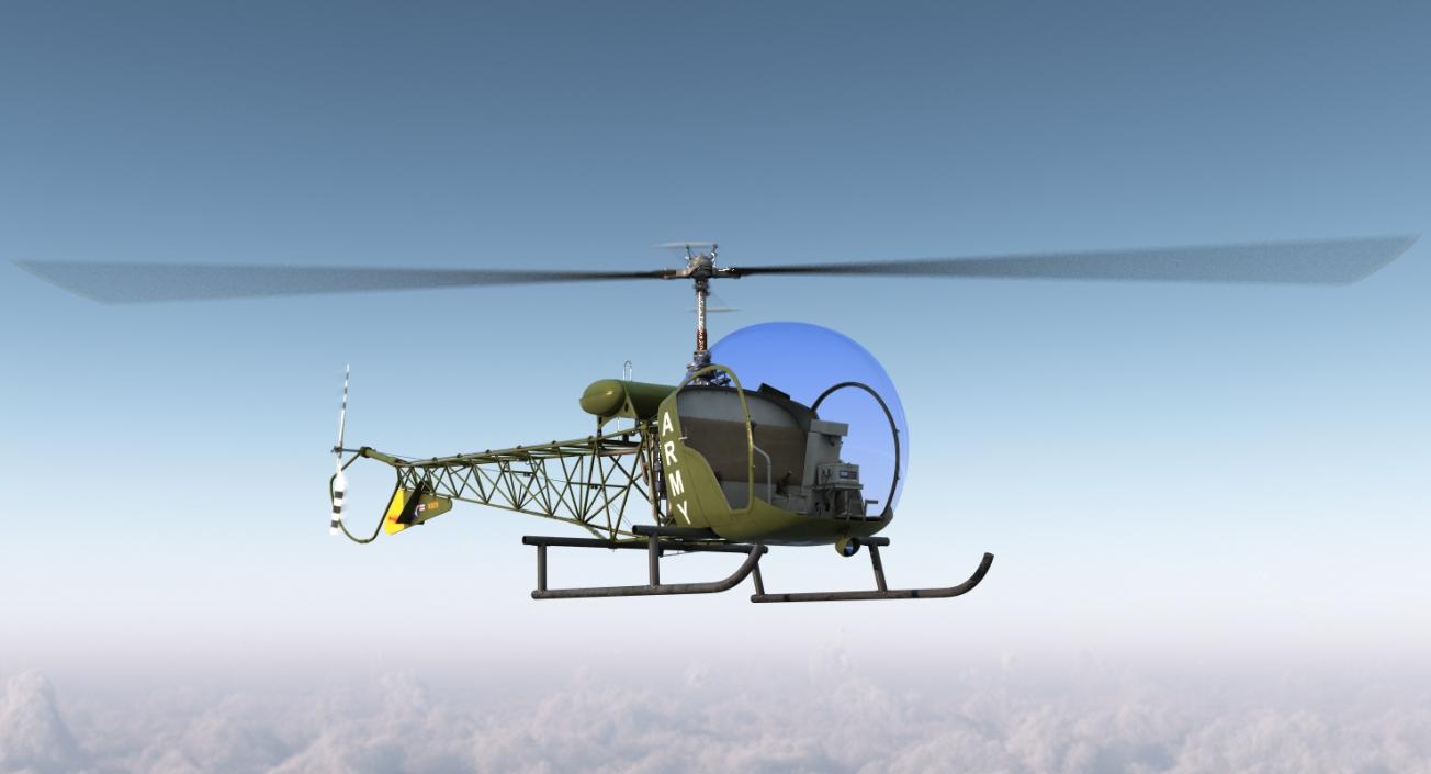 3D Light Helicopter Bell 47 Millitary Rigged