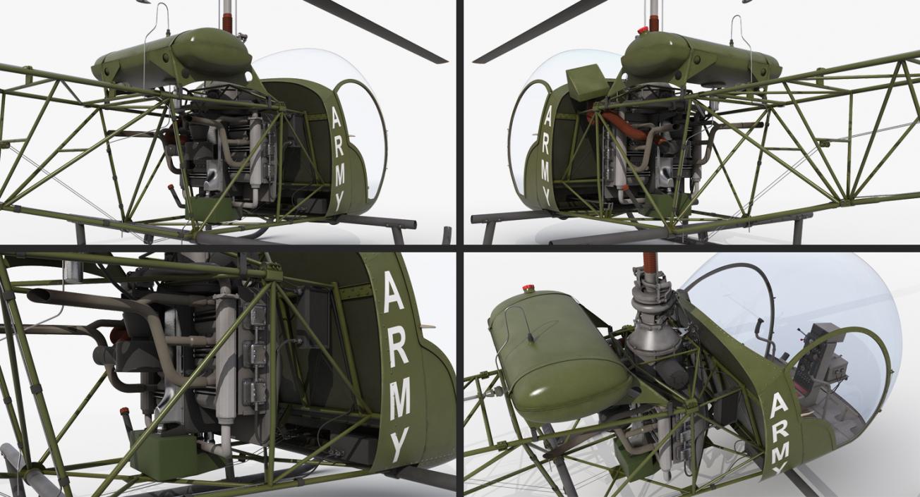 3D Light Helicopter Bell 47 Millitary Rigged