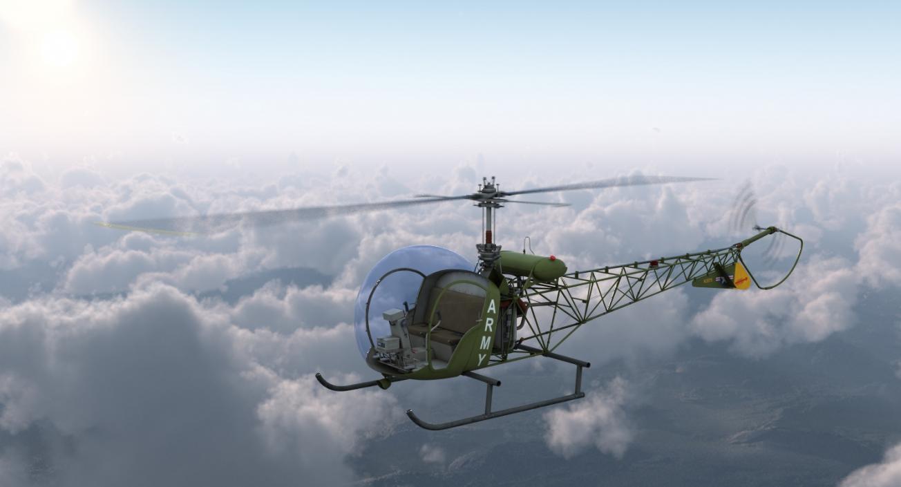 3D Light Helicopter Bell 47 Millitary Rigged