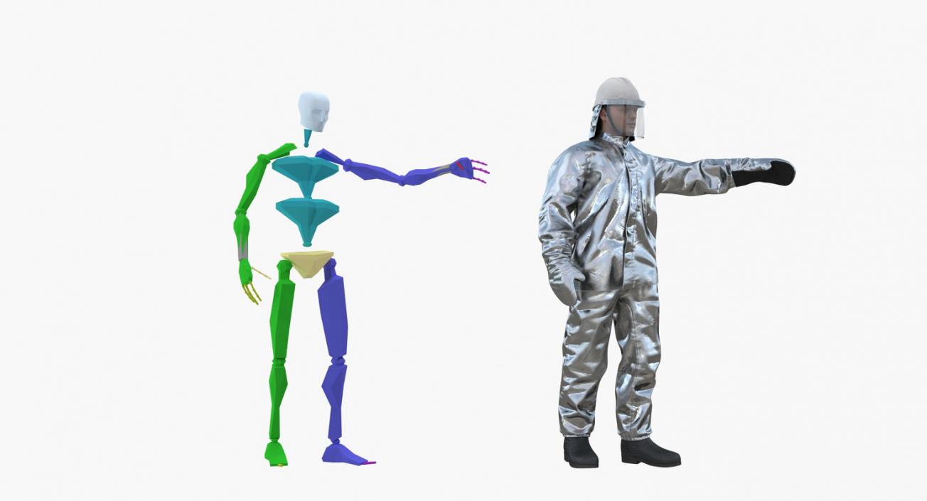 Firefighter Wearing Aluminized Fire Proximity Suit Rigged 3D