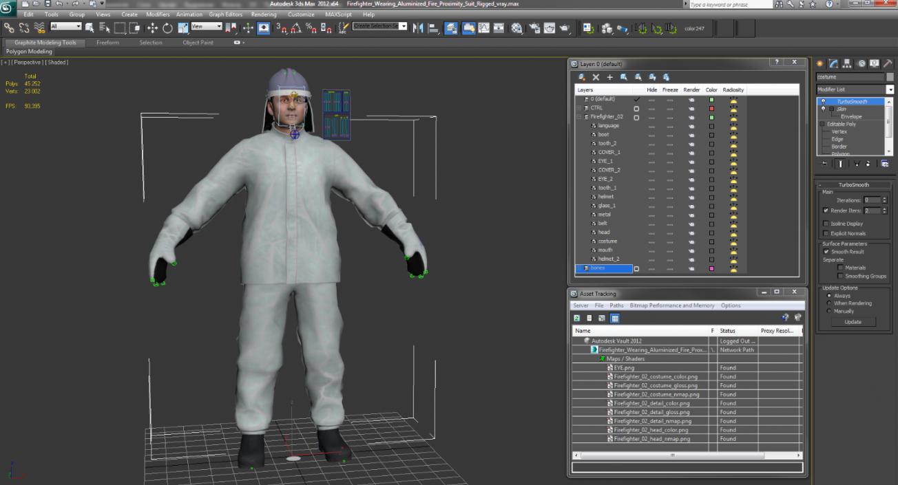 Firefighter Wearing Aluminized Fire Proximity Suit Rigged 3D