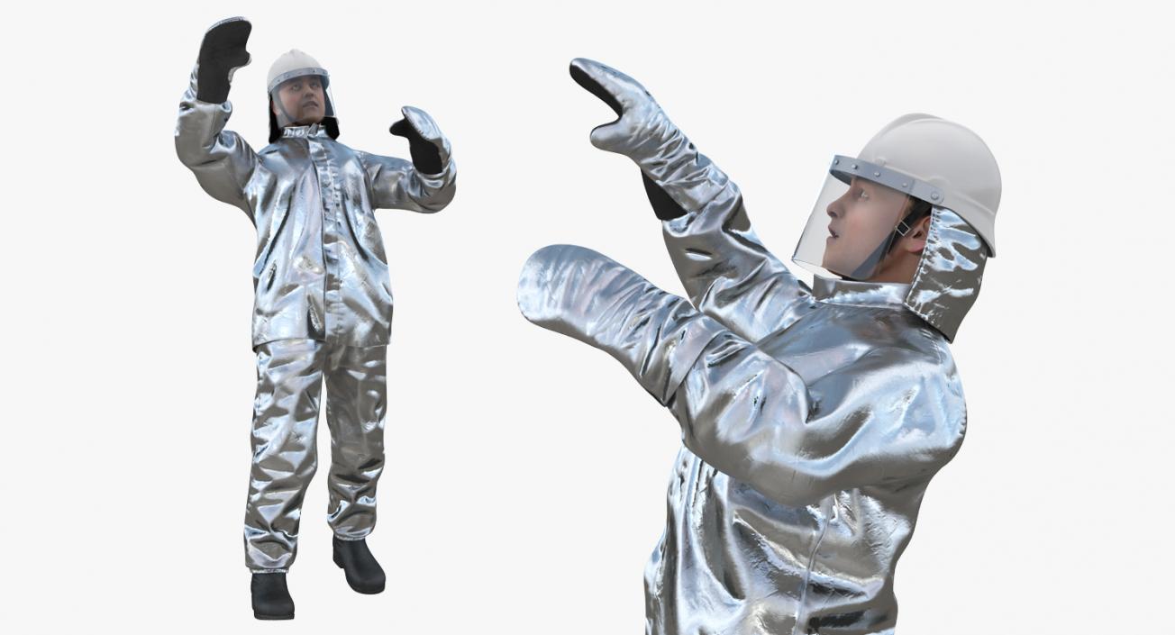 Firefighter Wearing Aluminized Fire Proximity Suit Rigged 3D