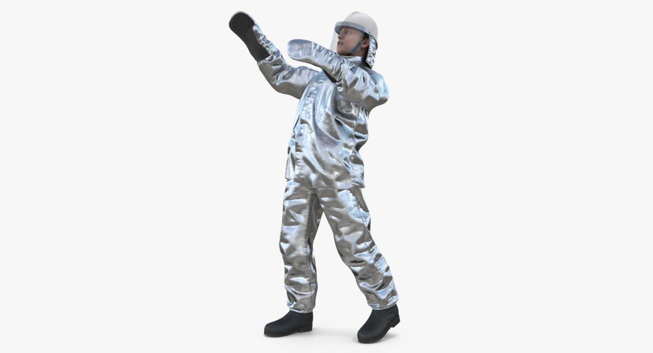 Firefighter Wearing Aluminized Fire Proximity Suit Rigged 3D