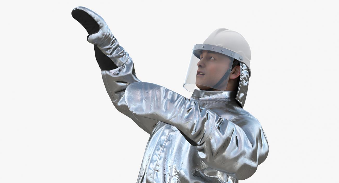 Firefighter Wearing Aluminized Fire Proximity Suit Rigged 3D