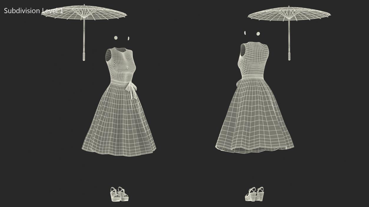 3D model Pink Dress with Paper Umbrella