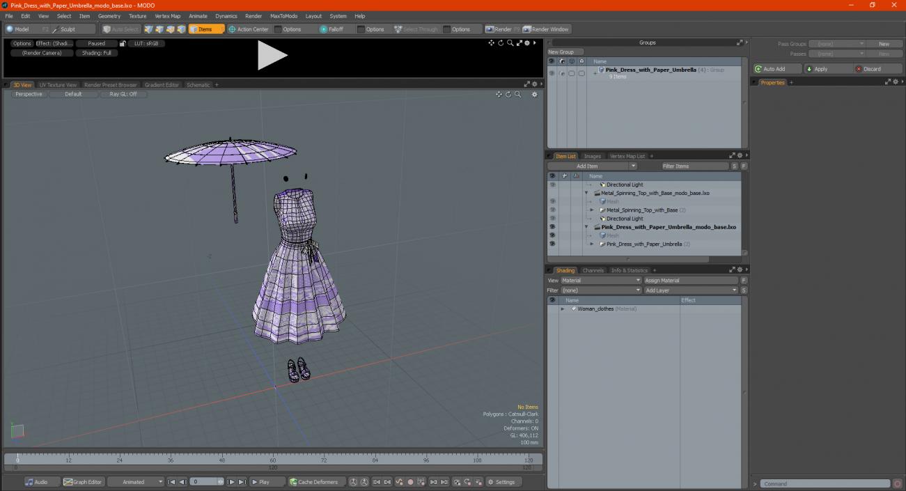 3D model Pink Dress with Paper Umbrella