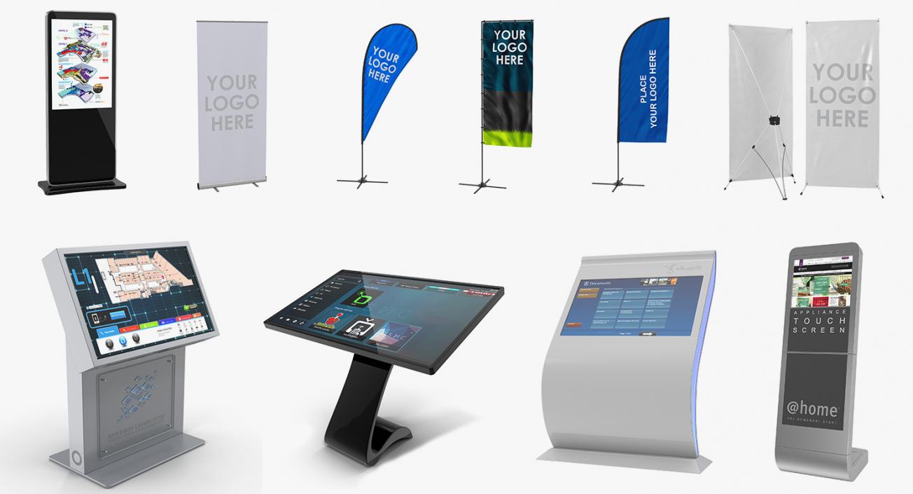 3D Electronic Kiosks and Banner Stands Collection