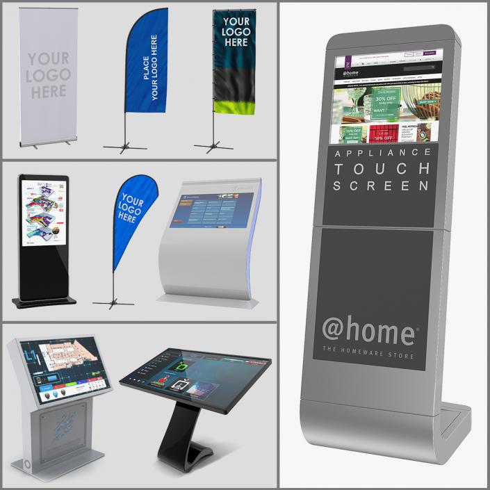 3D Electronic Kiosks and Banner Stands Collection