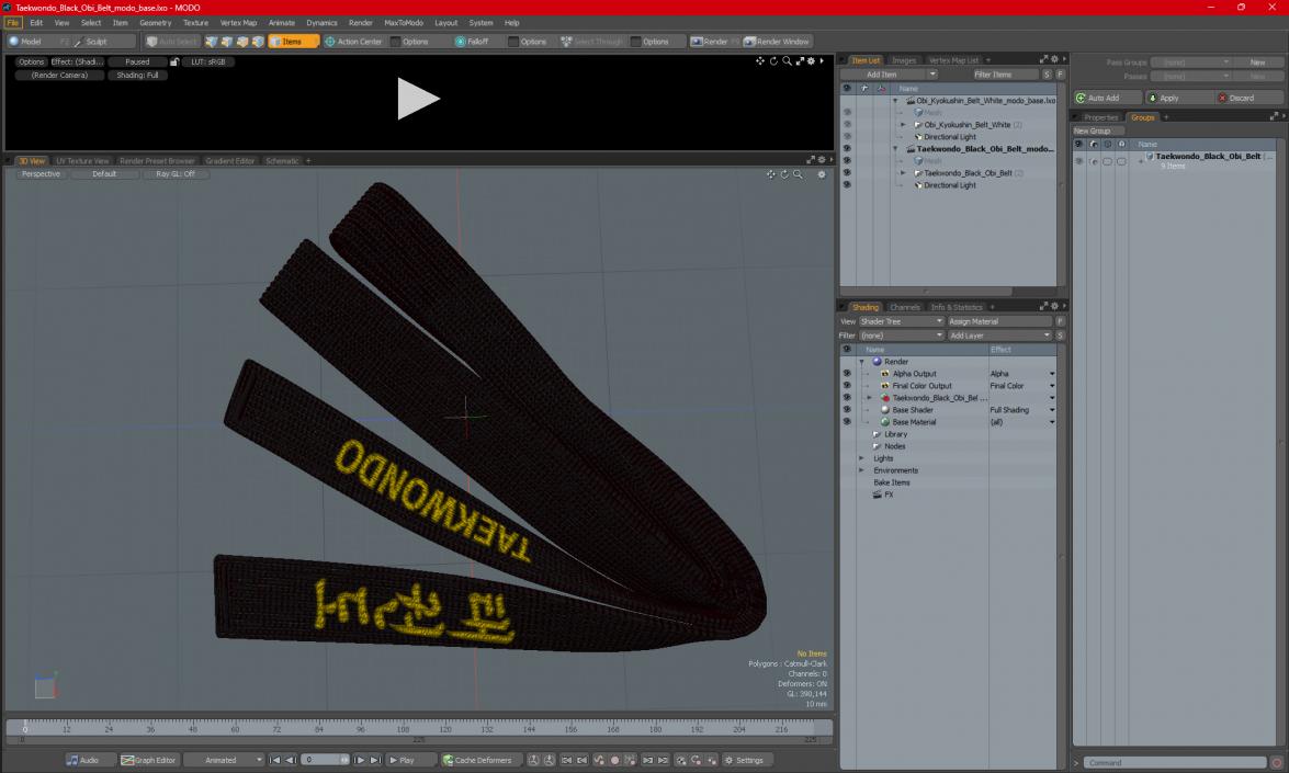 Taekwondo Black Obi Belt 3D model