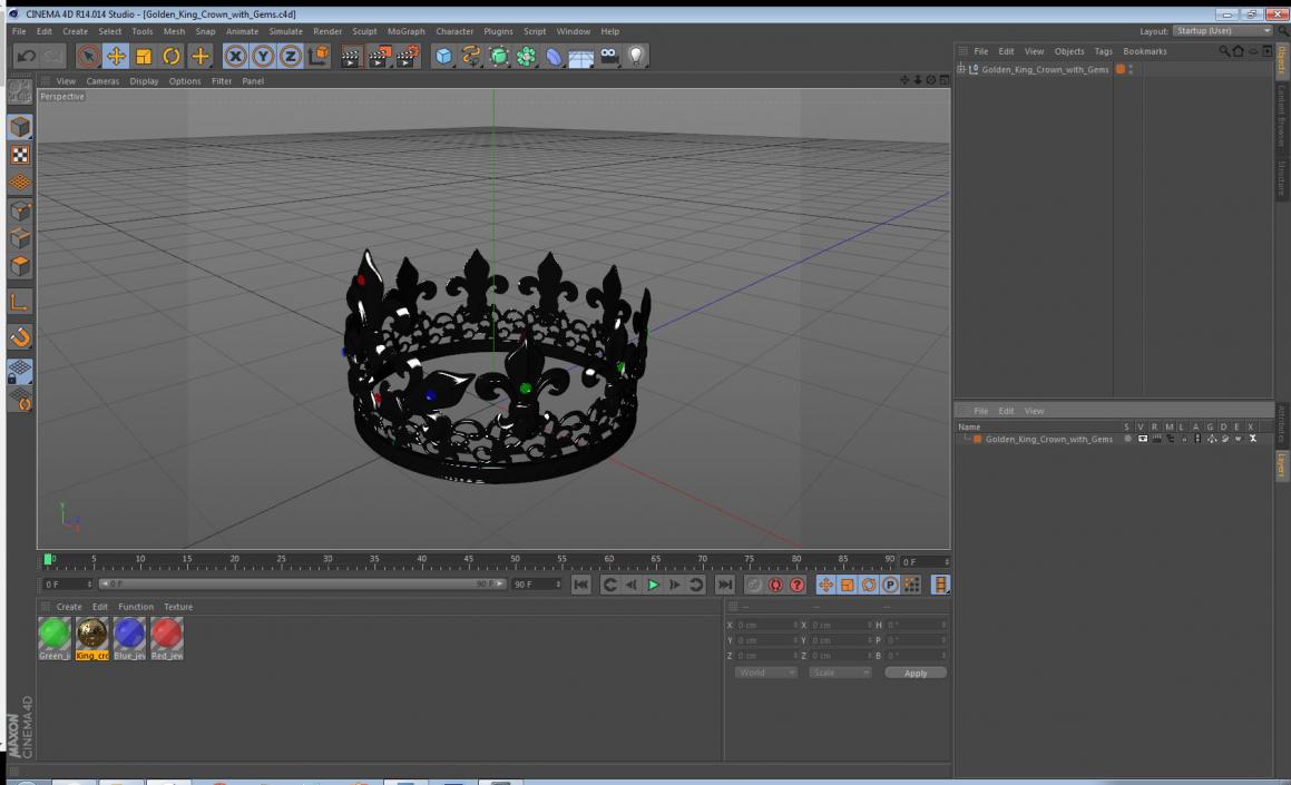 Golden King Crown with Gems 3D