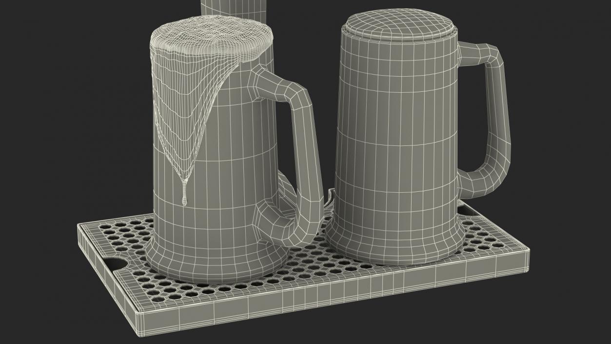 3D model Four Tap Stainless Steel Beer Tower with Beer Mugs