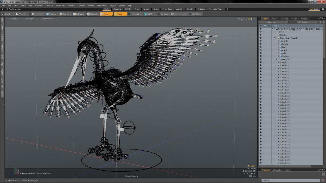 3D Grey Heron Rigged for Modo