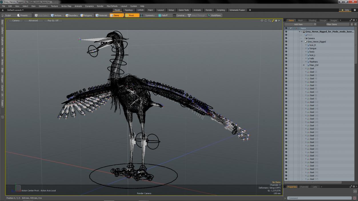 3D Grey Heron Rigged for Modo