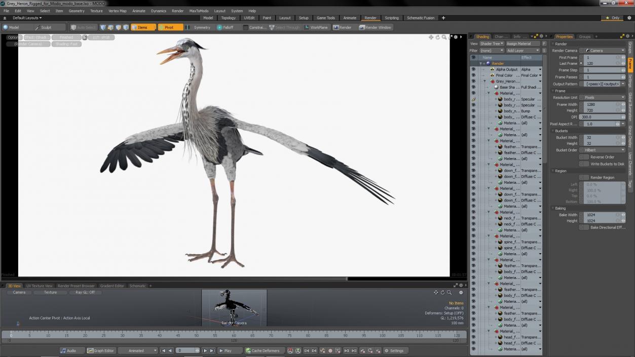 3D Grey Heron Rigged for Modo