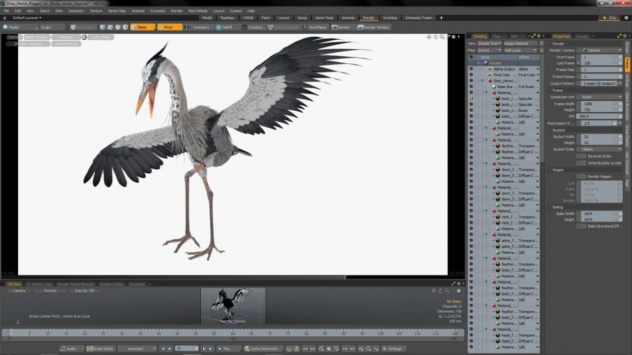 3D Grey Heron Rigged for Modo