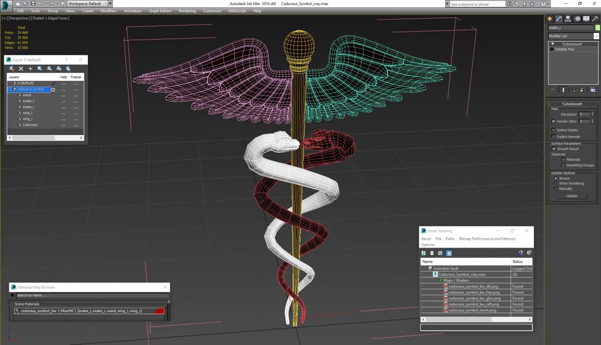 3D Caduceus Medical Symbol model