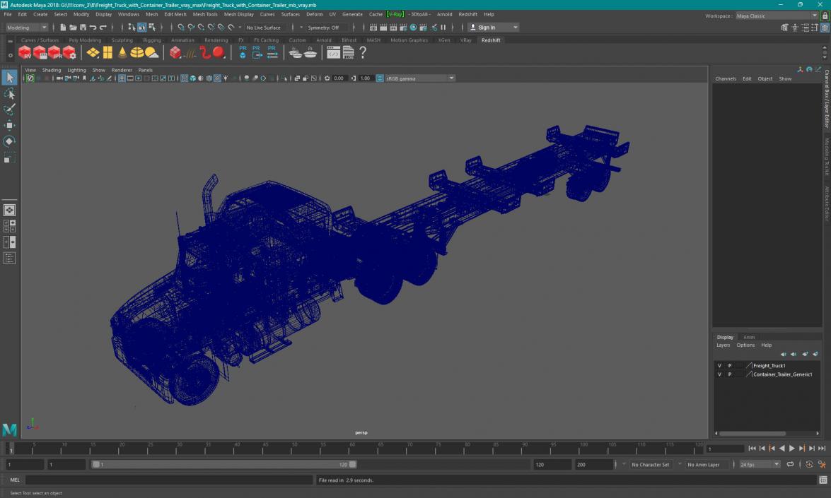 3D Freight Truck with Container Trailer