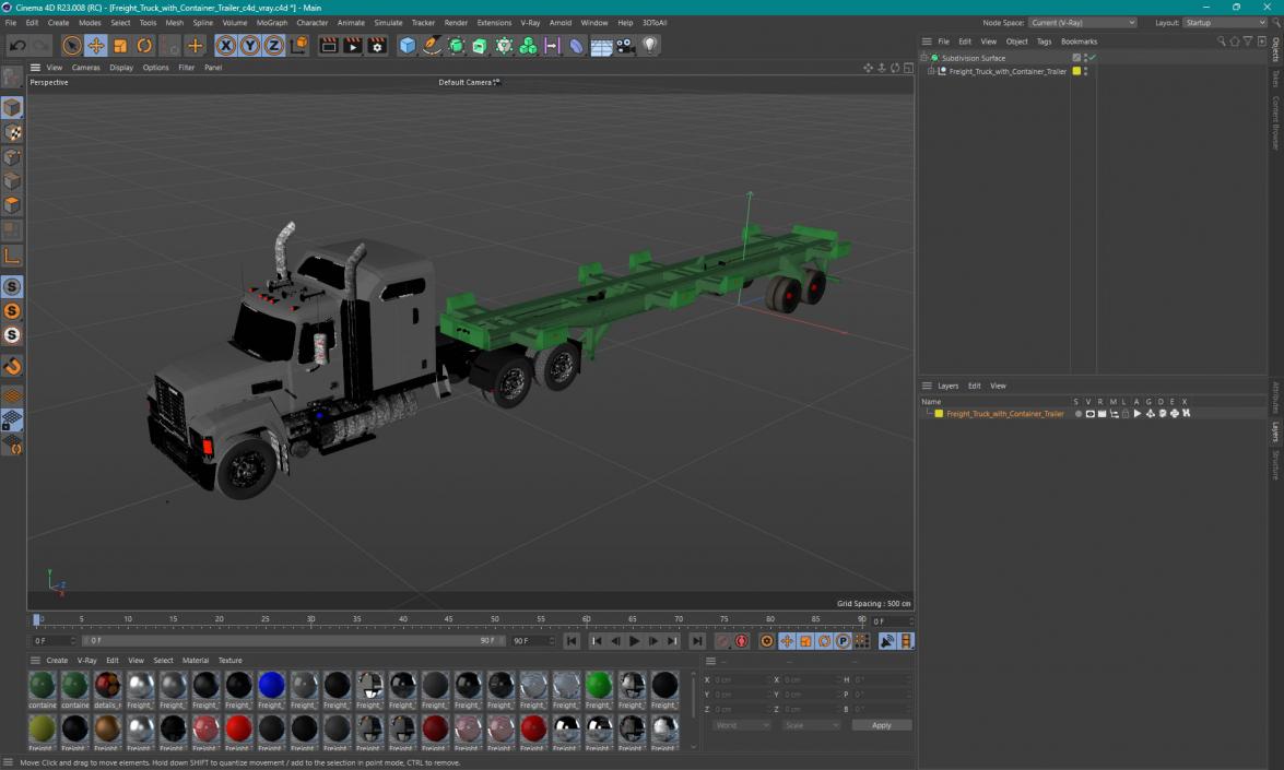 3D Freight Truck with Container Trailer