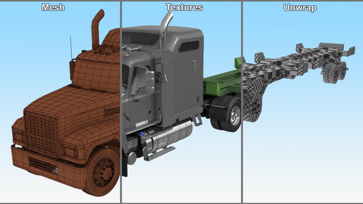 3D Freight Truck with Container Trailer