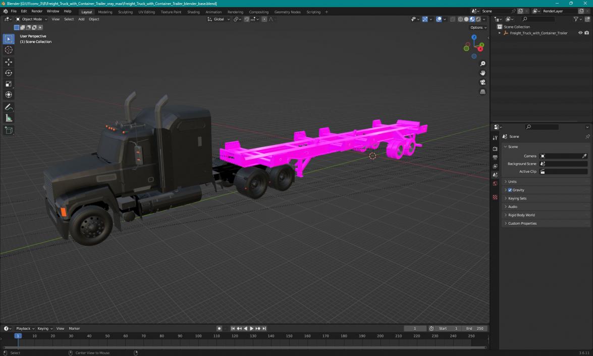 3D Freight Truck with Container Trailer