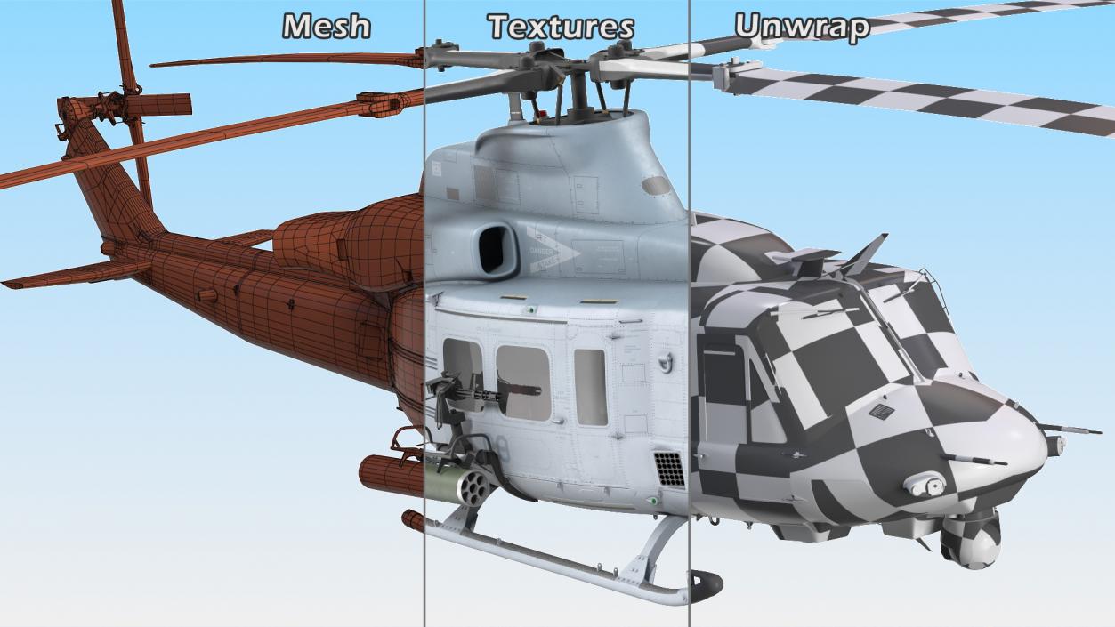 3D Bell UH1Y Venom Helicopter Rigged model