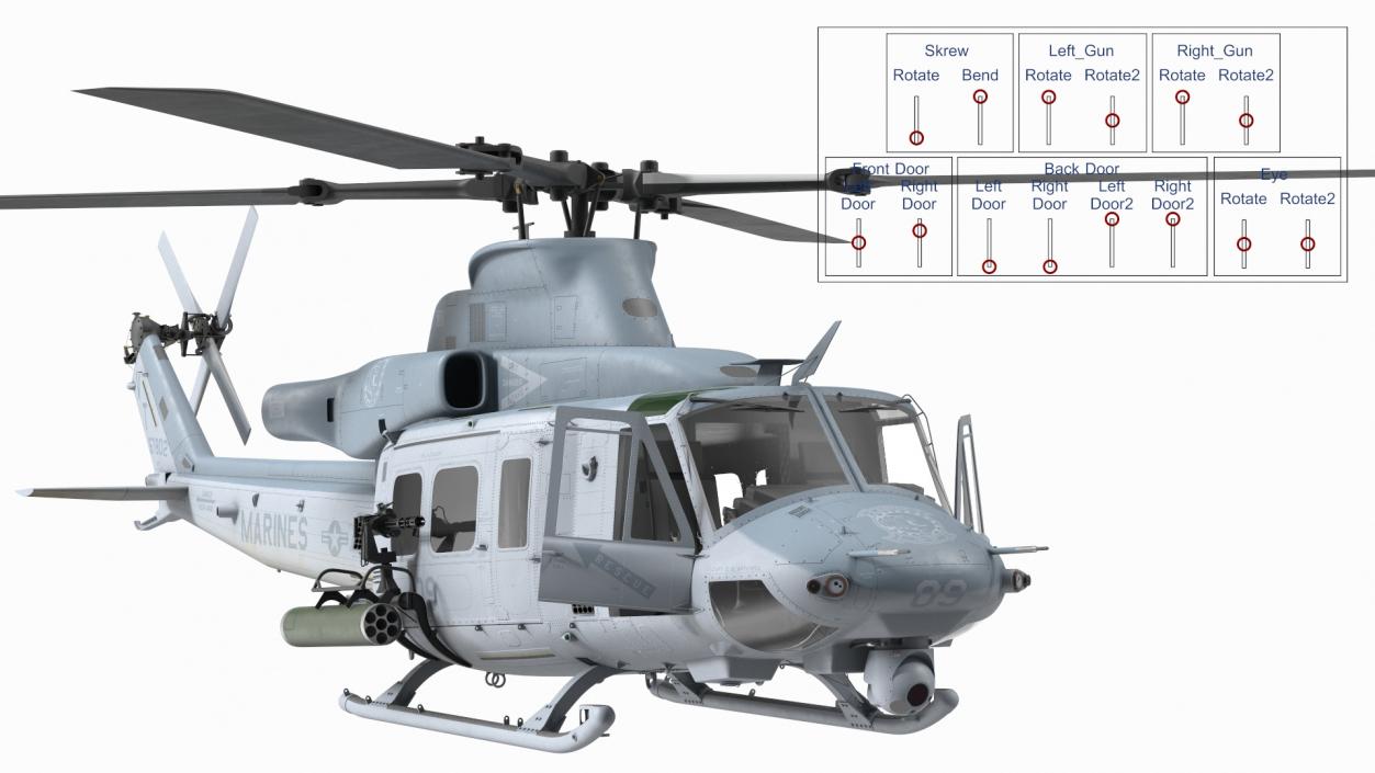 Bell UH1Y Venom Helicopter Rigged for Cinema 4D 3D