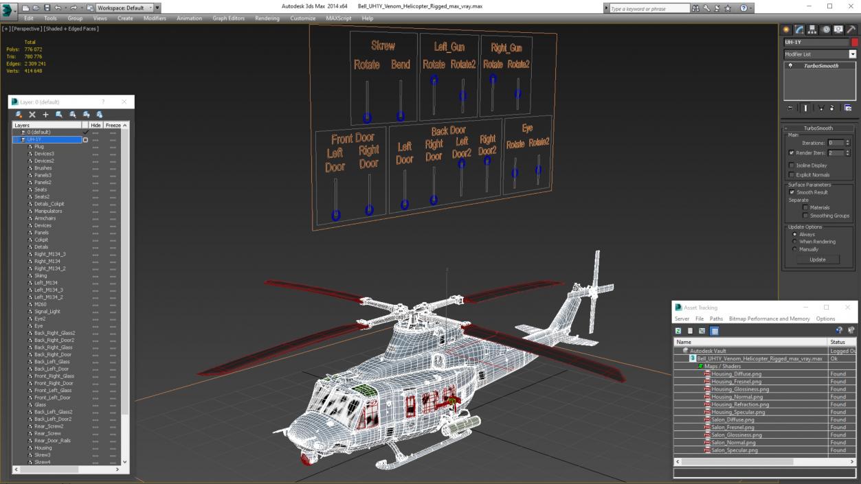 Bell UH1Y Venom Helicopter Rigged for Cinema 4D 3D